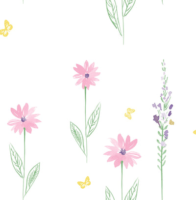 product image of Daisy Field Wallpaper in Pink and Green from the Day Dreamers Collection by Seabrook Wallcoverings 533