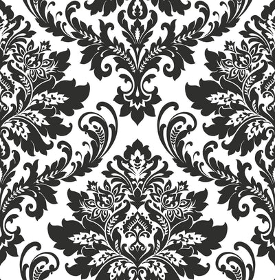product image of Damask Peel-and-Stick Wallpaper in Black and White by NextWall 569
