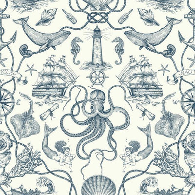 product image of Deep Sea Toile Wallpaper in Blue from the Tailored Collection by York Wallcoverings 524