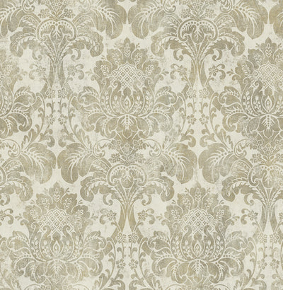product image of Distressed Damask Wallpaper in Gilded from the Vintage Home 2 Collection by Wallquest 564