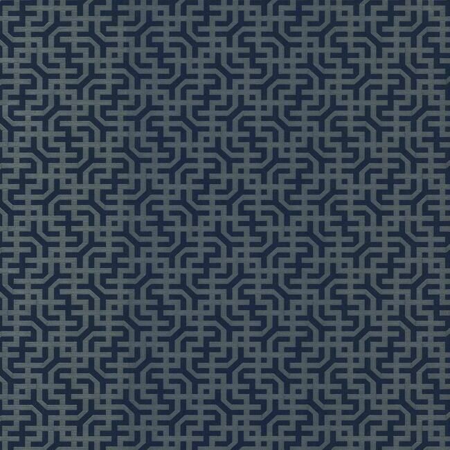 media image for Dynastic Lattice Wallpaper in Navy from the Traveler Collection by Ronald Redding 268