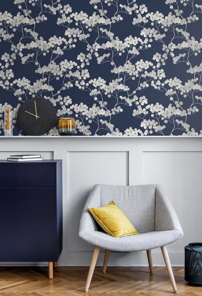 product image for Bayberry Blossom Wallpaper in Navy Blue from Etten Gallerie for Seabrook 17