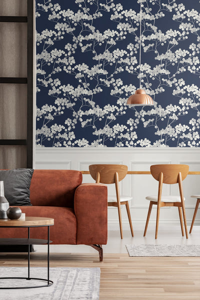 product image for Bayberry Blossom Wallpaper in Navy Blue from Etten Gallerie for Seabrook 47