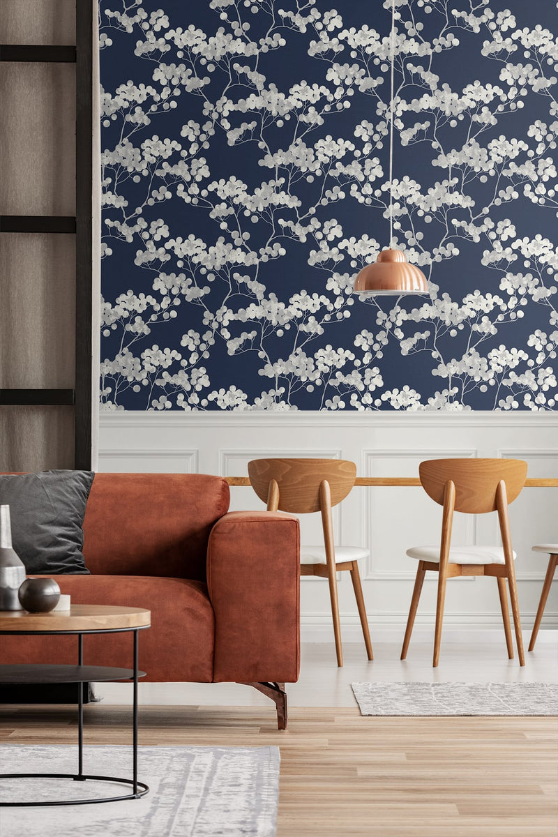 media image for Bayberry Blossom Wallpaper in Navy Blue from Etten Gallerie for Seabrook 225