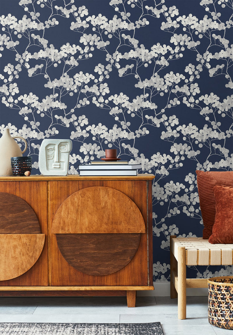media image for Bayberry Blossom Wallpaper in Navy Blue from Etten Gallerie for Seabrook 233