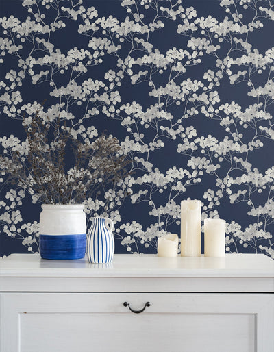 product image for Bayberry Blossom Wallpaper in Navy Blue from Etten Gallerie for Seabrook 89