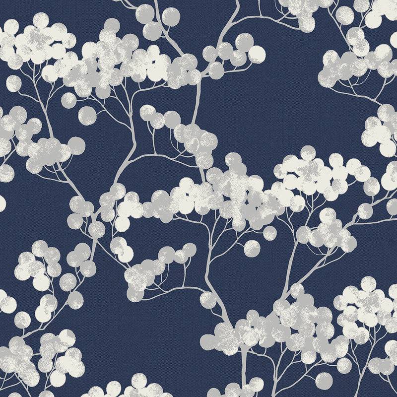 media image for Bayberry Blossom Wallpaper in Navy Blue from Etten Gallerie for Seabrook 292