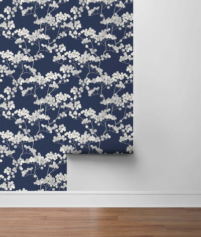 product image for Bayberry Blossom Wallpaper in Navy Blue from Etten Gallerie for Seabrook 29