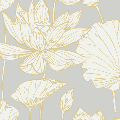 product image of sample water lily floral wallpaper in metallic gold and grey from etten gallerie for seabrook 1 577