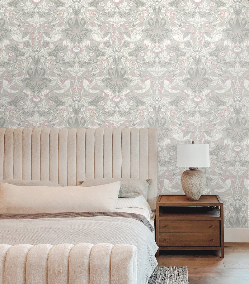 media image for Fragaria Garden Wallpaper in Light Grey & Rose Petal 225