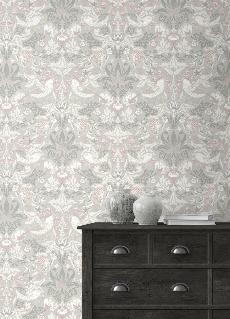 media image for Fragaria Garden Wallpaper in Light Grey & Rose Petal 240