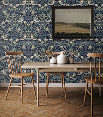 product image for Fragaria Garden Wallpaper in Navy Blue & Aloe 71