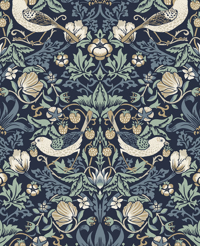 product image for Fragaria Garden Wallpaper in Navy Blue & Aloe 36