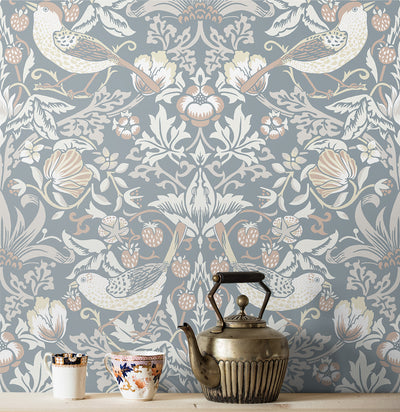 product image for Fragaria Garden Wallpaper in Blue Mist & Blush 29