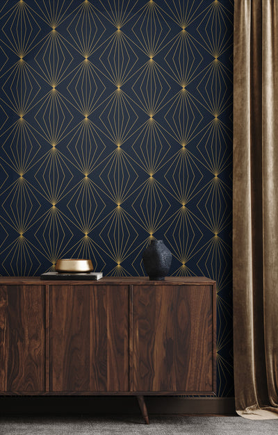 product image for Diamond Vector Navy Blue & Metallic Gold from the Etten Geometric Collection by Seabrook 35