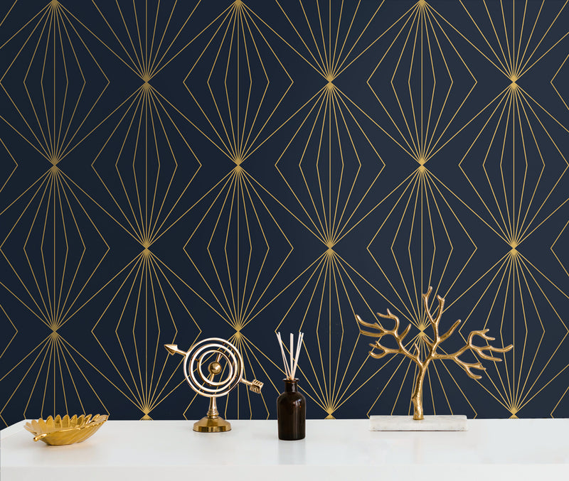 media image for Diamond Vector Navy Blue & Metallic Gold from the Etten Geometric Collection by Seabrook 235