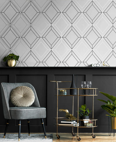 product image for Linework Gem Metallic Silver & Ebony from the Etten Geometric Collection by Seabrook 20