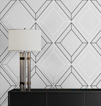 product image for Linework Gem Metallic Silver & Ebony from the Etten Geometric Collection by Seabrook 94