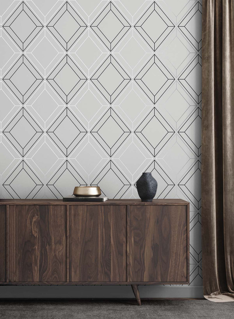 media image for Linework Gem Metallic Silver & Ebony from the Etten Geometric Collection by Seabrook 27