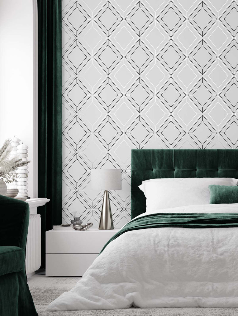 media image for Linework Gem Metallic Silver & Ebony from the Etten Geometric Collection by Seabrook 225