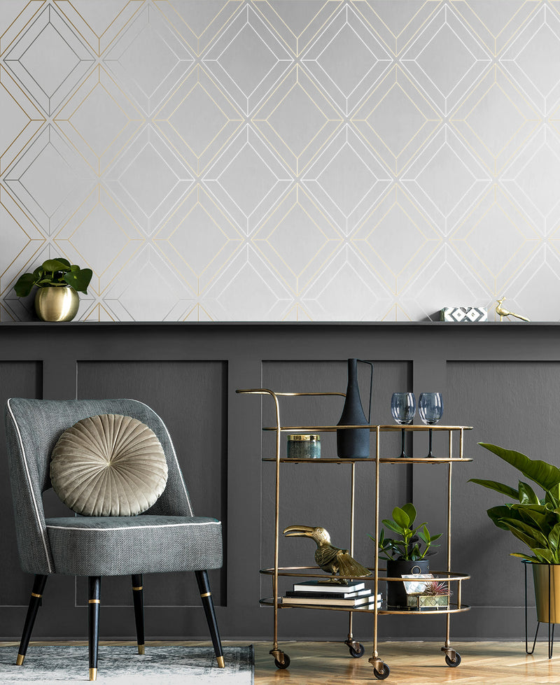 media image for Linework Gem Metallic Silver & Gold from the Etten Geometric Collection by Seabrook 267