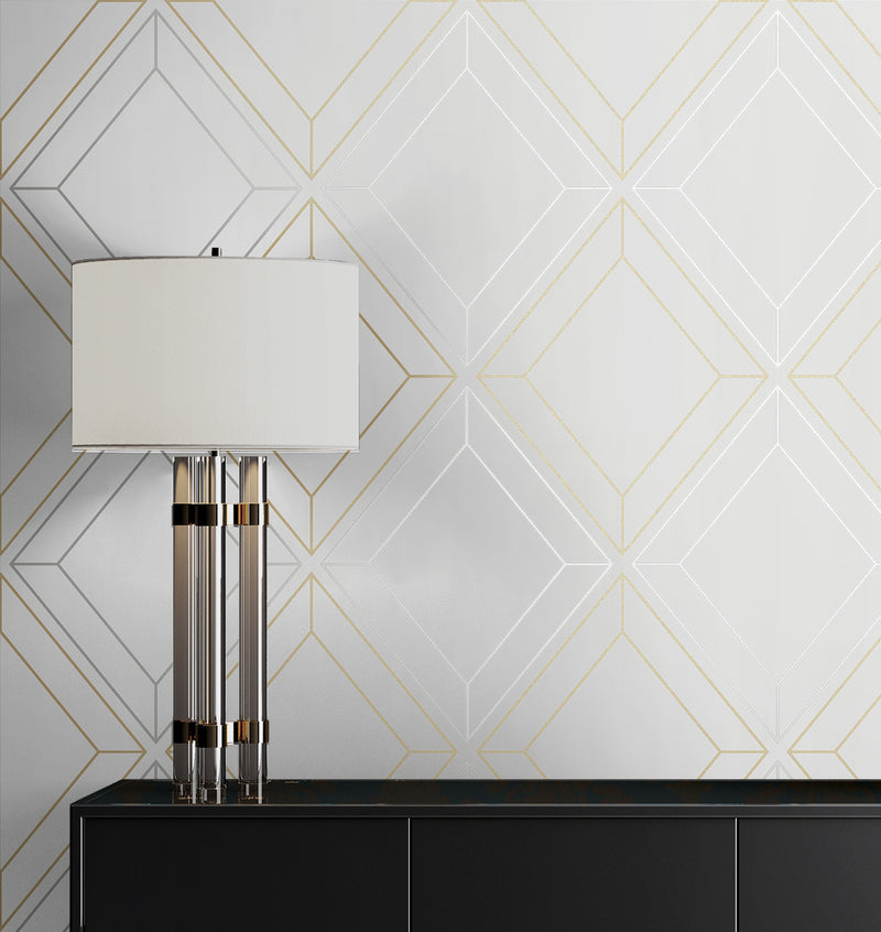 media image for Linework Gem Metallic Silver & Gold from the Etten Geometric Collection by Seabrook 22