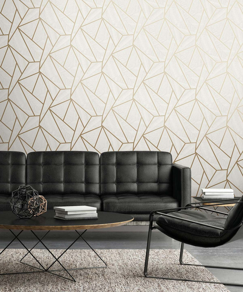 media image for Metro Vector Metallic Gold & Morning Fog from the Etten Geometric Collection by Seabrook 259