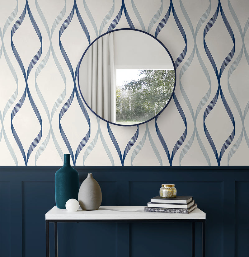 media image for Wave Ogee Celtic Blue & Dewdrop from the Etten Geometric Collection by Seabrook 218