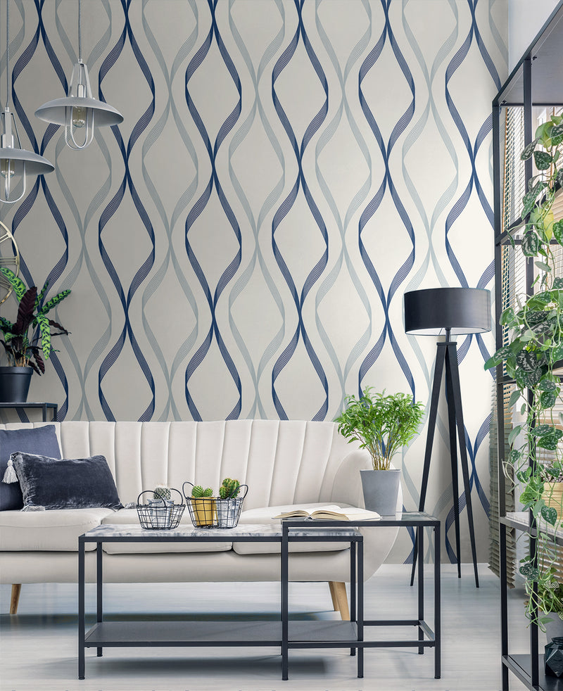 media image for Wave Ogee Celtic Blue & Dewdrop from the Etten Geometric Collection by Seabrook 23