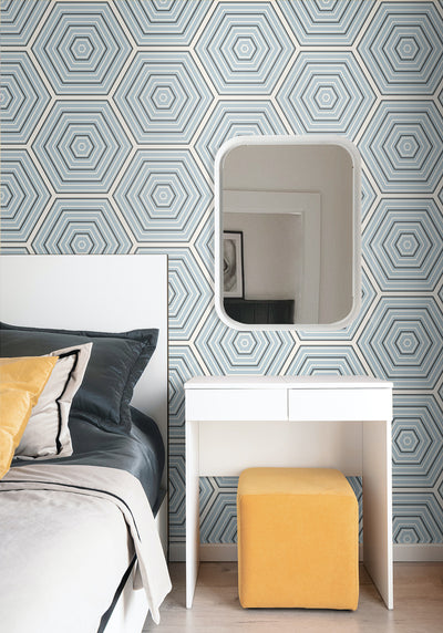 product image for Hex Topography Sky Blue & Argos Grey from the Etten Geometric Collection by Seabrook 98