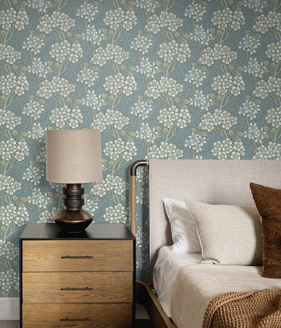 product image for Floral Vine Wallpaper in Stream Blue & Sage 39