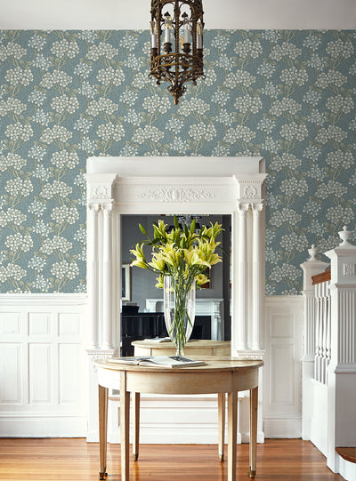 product image for Floral Vine Wallpaper in Stream Blue & Sage 92