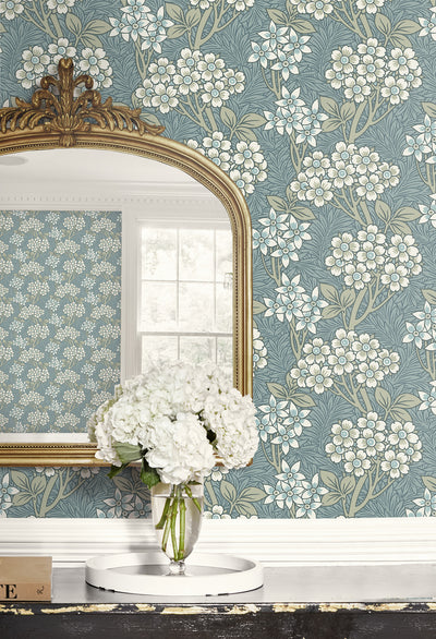 product image for Floral Vine Wallpaper in Stream Blue & Sage 37