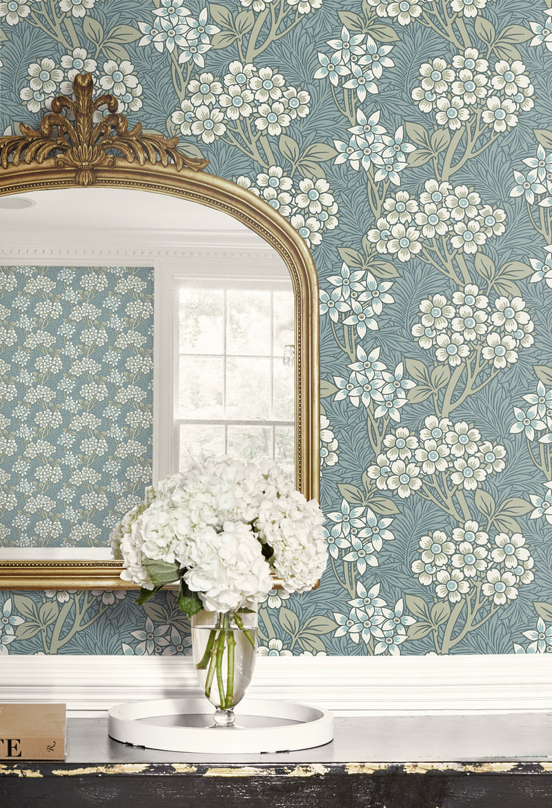 media image for Floral Vine Wallpaper in Stream Blue & Sage 222