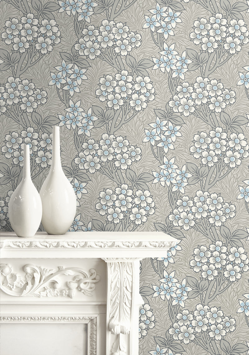 media image for Floral Vine Wallpaper in Daydream Grey & Carolina Blue 238