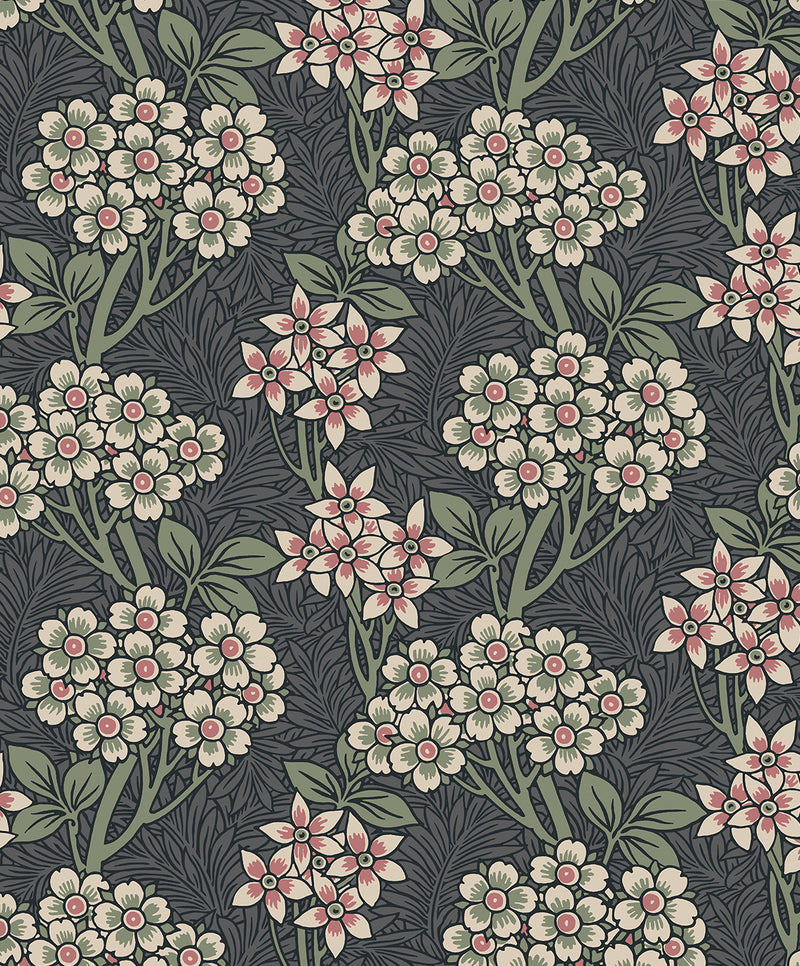 media image for Floral Vine Wallpaper in Smoke & Laurel Green 275