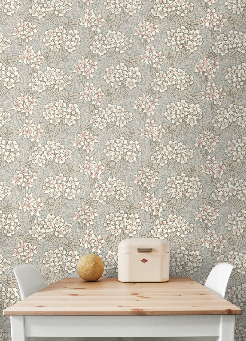 media image for Floral Vine Wallpaper in Daydream Grey & Rose Petal 238