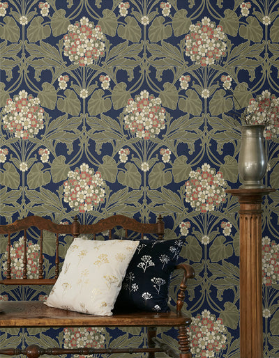 product image for Floral Hydrangea Wallpaper in Navy & Terra Cotta 55