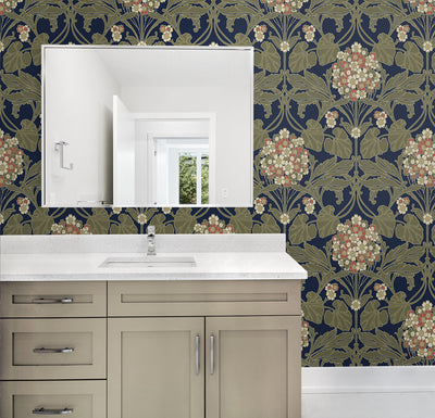 product image for Floral Hydrangea Wallpaper in Navy & Terra Cotta 34