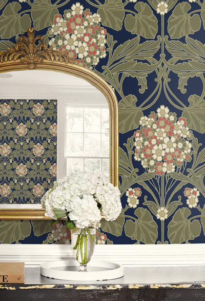 product image for Floral Hydrangea Wallpaper in Navy & Terra Cotta 60