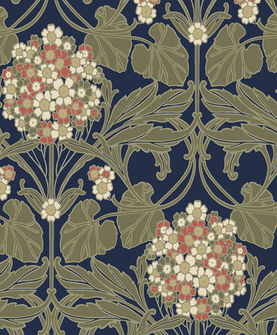 product image for Floral Hydrangea Wallpaper in Navy & Terra Cotta 5