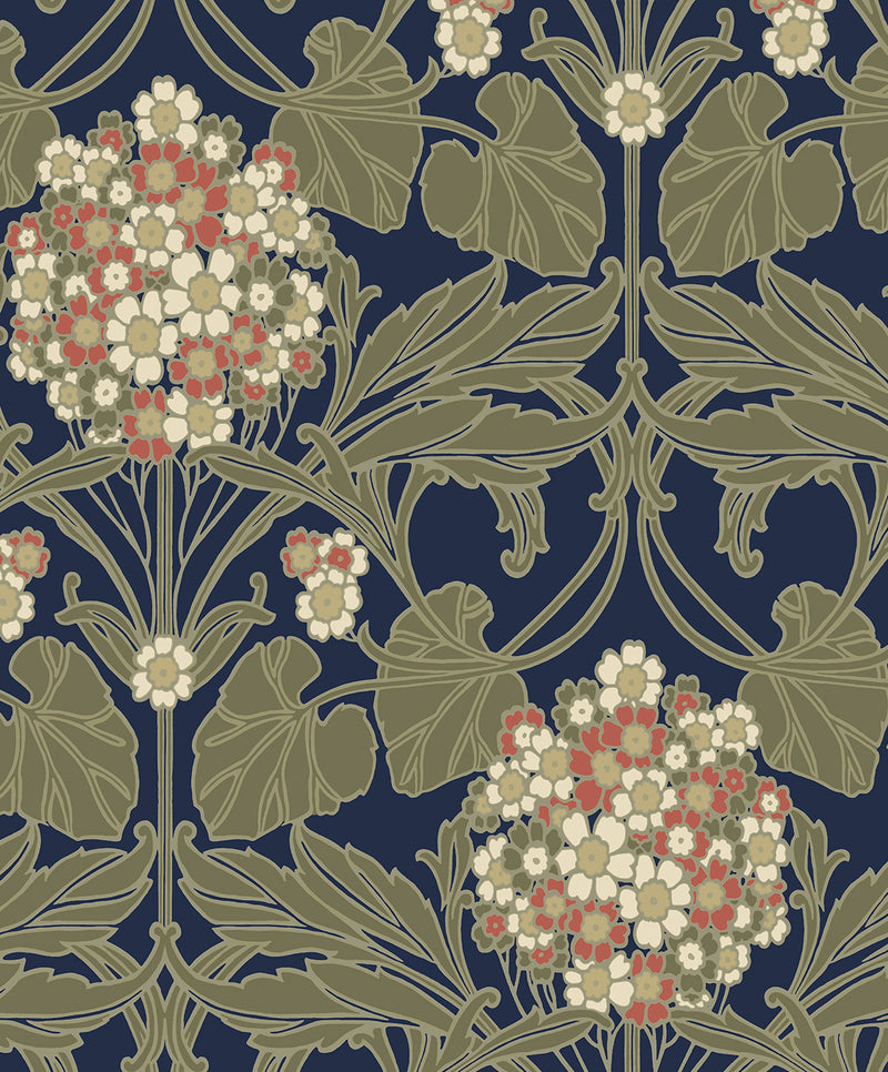 media image for Floral Hydrangea Wallpaper in Navy & Terra Cotta 265