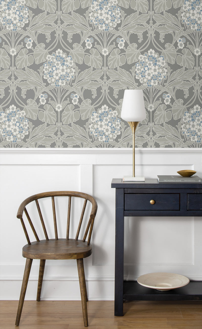 media image for Floral Hydrangea Wallpaper in Daydream Grey & Carolina Blue 283