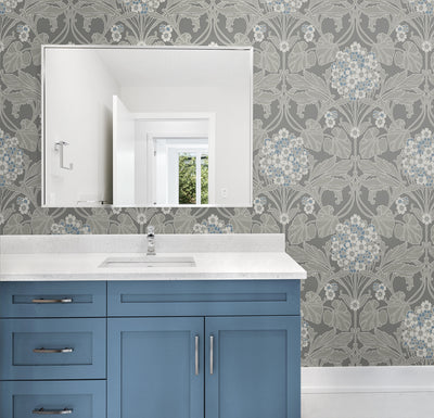 product image for Floral Hydrangea Wallpaper in Daydream Grey & Carolina Blue 10