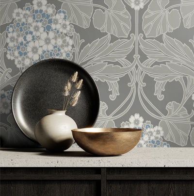 product image for Floral Hydrangea Wallpaper in Daydream Grey & Carolina Blue 87