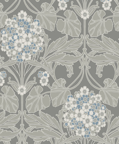 product image of Floral Hydrangea Wallpaper in Daydream Grey & Carolina Blue 516