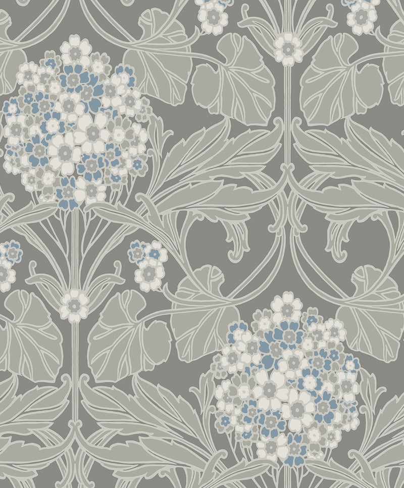 media image for Floral Hydrangea Wallpaper in Daydream Grey & Carolina Blue 266