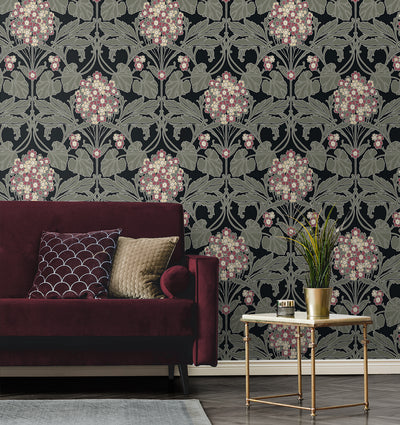 product image for Floral Hydrangea Wallpaper in Ebony & Rose 46