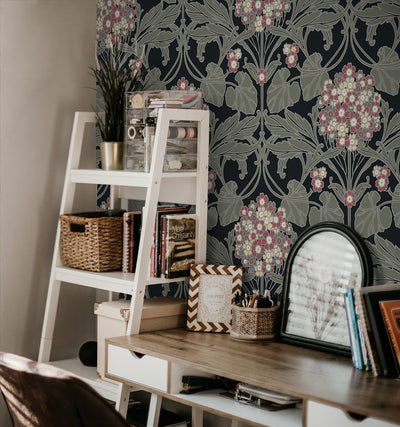 product image for Floral Hydrangea Wallpaper in Ebony & Rose 5