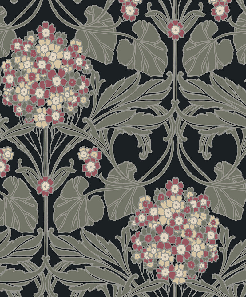 media image for Floral Hydrangea Wallpaper in Ebony & Rose 258